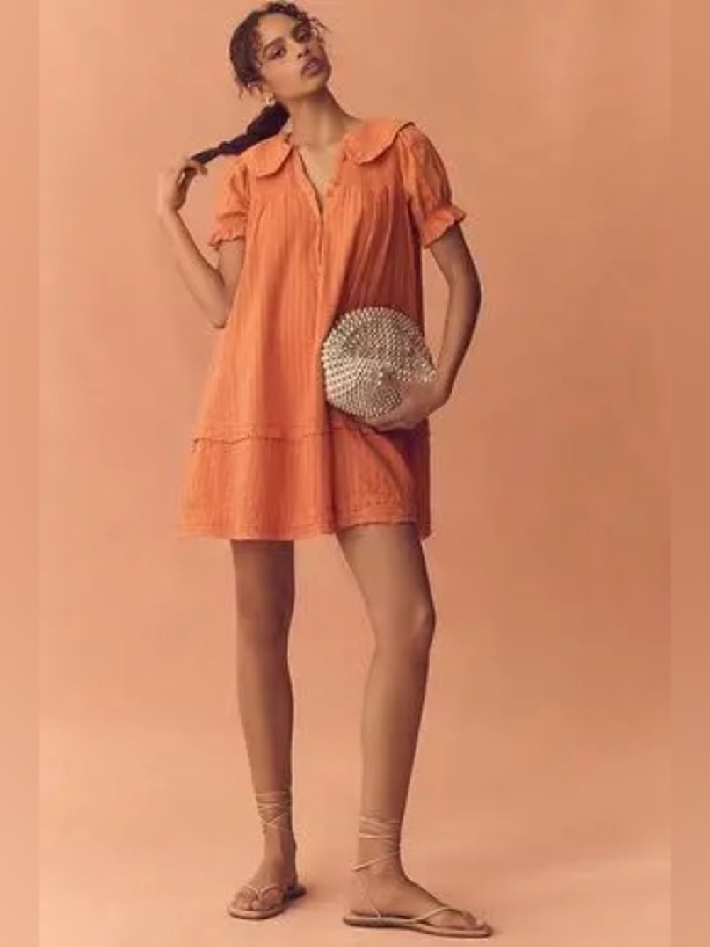 Anthropologie Pilcro Foley Puff Sleeve Collared Mini Dress Orange SP